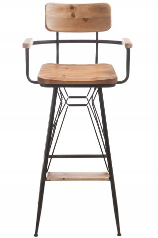 Tabouret de bar bistro TROB en métal noir et bois naturel.